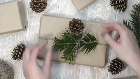 Zero waste gift on merry christmas holiday, preparation with woman hands Stock Footage 166071081