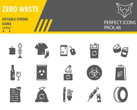 Zero waste glyph icon set, recycle collection, vector graphics, logo Stock Illustration