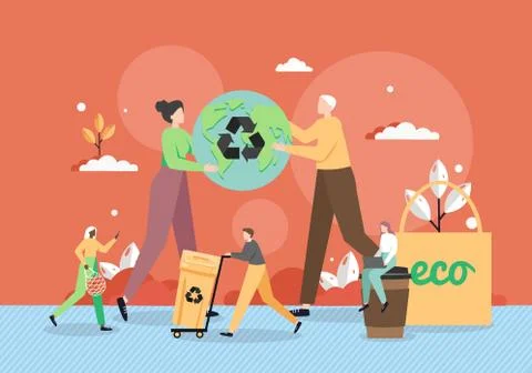 Zero waste green eco friendly lifestyle, ecology, vector flat illustration Stock Illustration