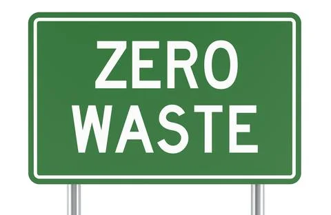 Zero Waste, green road sign. 3D rendering Stock Illustration
