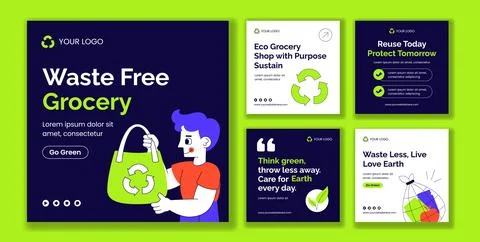 Zero Waste Grocery Store Social Media Post Flat Cartoon Background Illustrati Stock Illustration
