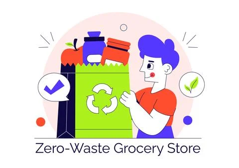 Zero Waste Grocery Store Vector Illustration Featuring Eco Friendly Shoppin.. Stock Illustration