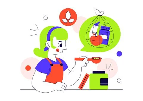 Zero Waste Grocery Store Vector Illustration Featuring Eco Friendly Shoppin.. Stock Illustration