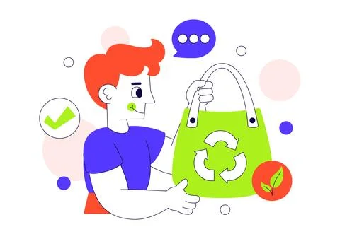 Zero Waste Grocery Store Vector Illustration Featuring Eco Friendly Shoppin.. Stock Illustration