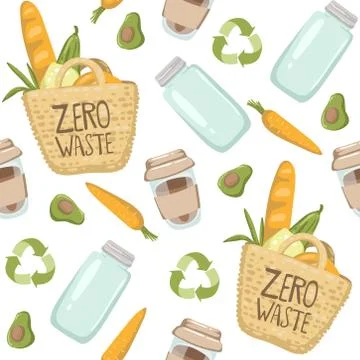 Zero waste hand drawn background. Seamless pattern with zero waste elements. Stockillustratie