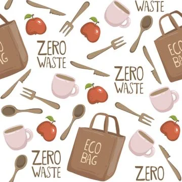 Zero waste hand drawn background. Seamless pattern with zero waste elements. Illustrazione stock