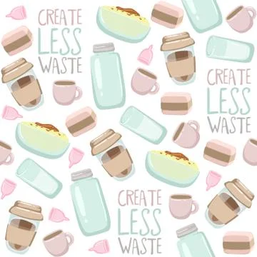 Zero waste hand drawn background. Seamless pattern with zero waste elements Illustrazione stock