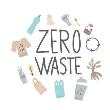 Zero waste hand drawn elements with lettering. Quote with eco lifestyle stuff Stock Illustration