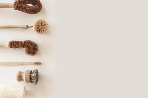 Zero waste kitchen cleaning concept. Eco friendly natural cleaning tools. Stock Photos