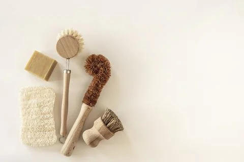 Zero waste kitchen cleaning concept. Eco friendly natural cleaning tools. Stock Photos