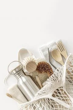Zero waste kitchen cleaning concept. Eco friendly natural cleaning tools. Stock Photos