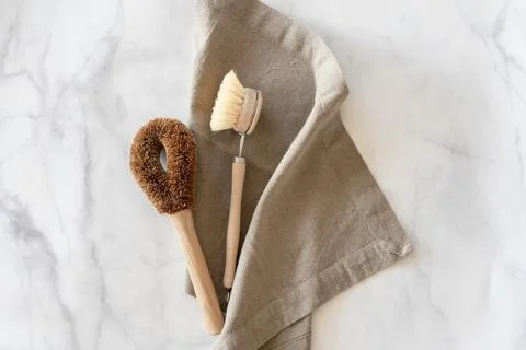 Zero waste kitchen cleaning concept. Eco friendly natural cleaning tools. Stock Photos