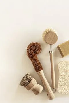 Zero waste kitchen cleaning concept. Eco friendly natural cleaning tools. Stock Photos