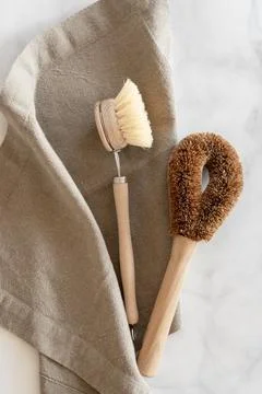 Zero waste kitchen cleaning concept. Eco friendly natural cleaning tools. Stock Photos