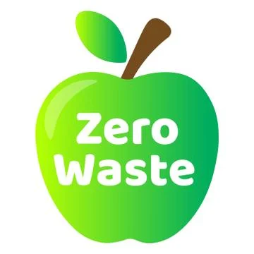 Zero waste lettering text sign or logo with green apple on the background. Waste Stock Illustration