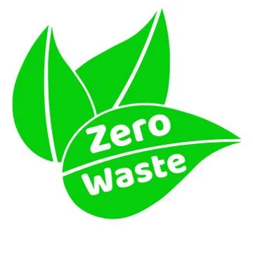 Zero waste lettering text sign or logo with green leaves. Waste management Stock Illustration