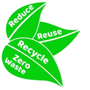 Zero waste lettering text sign or logo with green leaves. Waste management Stock Illustration