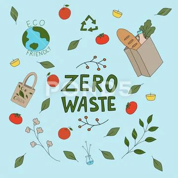 Zero waste lifestyle elements. Hand drawn vector illustration.: Royalty ...