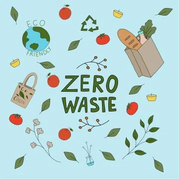 Zero waste lifestyle elements. Hand drawn vector illustration. Stock Illustration