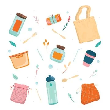 Zero waste lifestyle elements for people who care about ecology. 스톡 일러스트