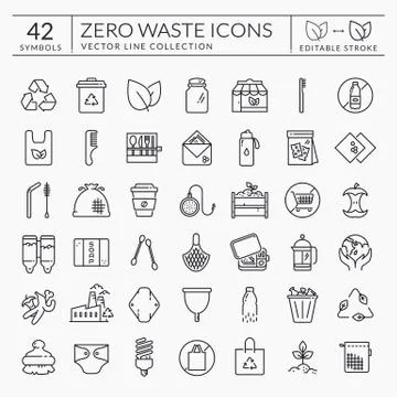 Zero waste line icons. Editable stroke. Vector set. Stock Illustration