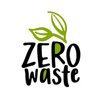 Zero waste logo with green leaves - Handwritten label. Illustrazione stock