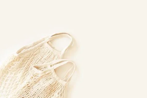 Zero waste minimal composition with tring and canvas bags for storage. Stock Photos