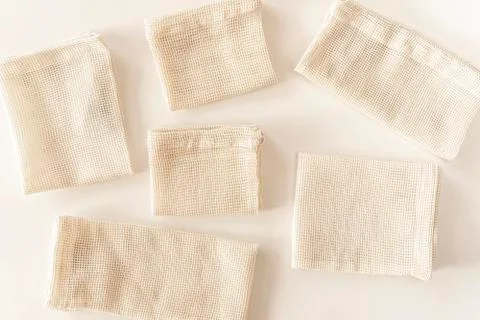 Zero waste minimal composition with tring and canvas bags for storage. Stock Photos