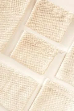Zero waste minimal composition with tring and canvas bags for storage. Stock Photos