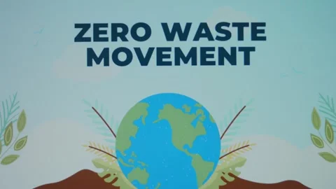 Zero Waste Movement inscription with waves effect on blue background. Graphic Stock Footage 270554616