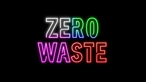 Zero waste neon sign banner background for promo video. concept of sale  Stock Footage