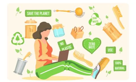 Zero waste. No plastic concept. Use of natural. People save the planet Stock Illustration