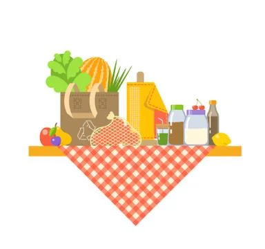 Zero waste no plastic go green vegan flat concept 스톡 일러스트