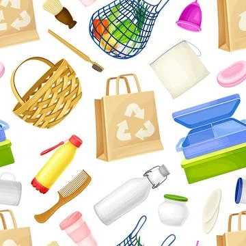 Zero Waste Object and Reusable Product Seamless Pattern Vector Template Illustrazione stock