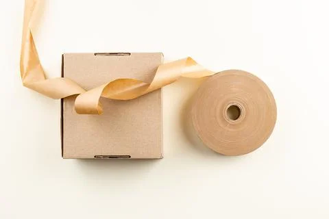 Zero Waste Paper scotch roll and a carton box Stock Photos