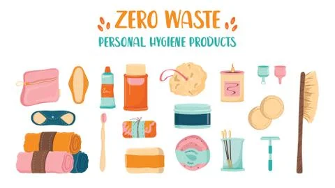 Zero waste personal hygiene set. Collection of eco elements for Stockillustratie