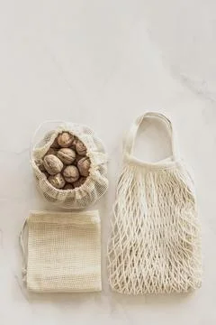 Zero waste, plastic free concept, sustainable lifestyle. Top view, flat lay. Stock Photos