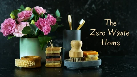 Zero-waste, plastic-free, eco-friendly bathroom products stop motion. Stock Footage 108295204
