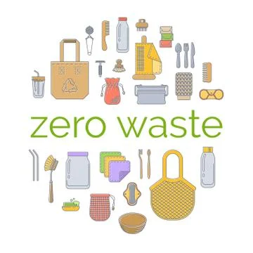 Zero waste plastic free go green flat concept 스톡 일러스트