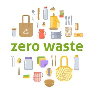 Zero waste plastic free go green flat concept 스톡 일러스트