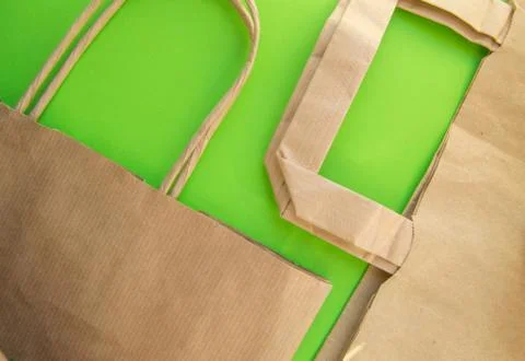 Zero waste, plastic free recycled production bag into paper bag, environmenta Stock Photos