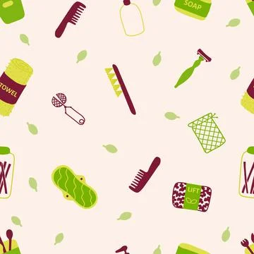 Zero waste products flat seamless pattern. Sustainable lifestyle items cartoon Stockillustratie
