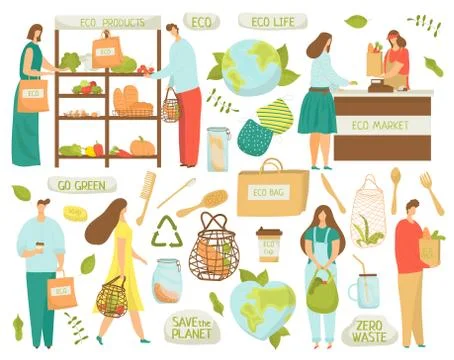 Zero waste, recycle, eco elements of reduce plastic symbols, ecology life flat イラスト素材