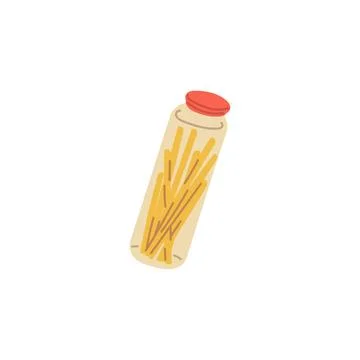 Zero waste reusable glass jars with pasta straws, vector ecological kitchen Stock Illustration