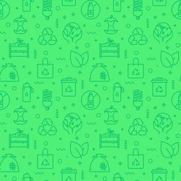 Zero waste seamless pattern with line icons. Vector background. 스톡 일러스트