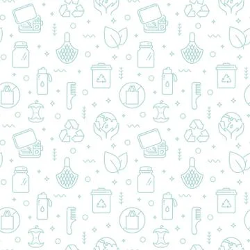 Zero waste seamless pattern with line icons. Vector background. 스톡 일러스트