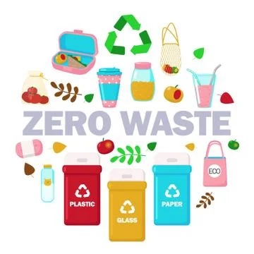 Zero waste set in circle, vector flat isolated illustration Stock Illustration