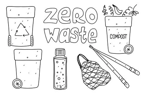 Zero waste set. Hand drawn doodle style. Vector illustration isolated on whit Stock Illustration