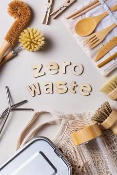 Zero waste set of plastic free and reusable kitchen utensils Stock Photos