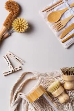 Zero waste set of plastic free and reusable kitchen utensils Stock Photos